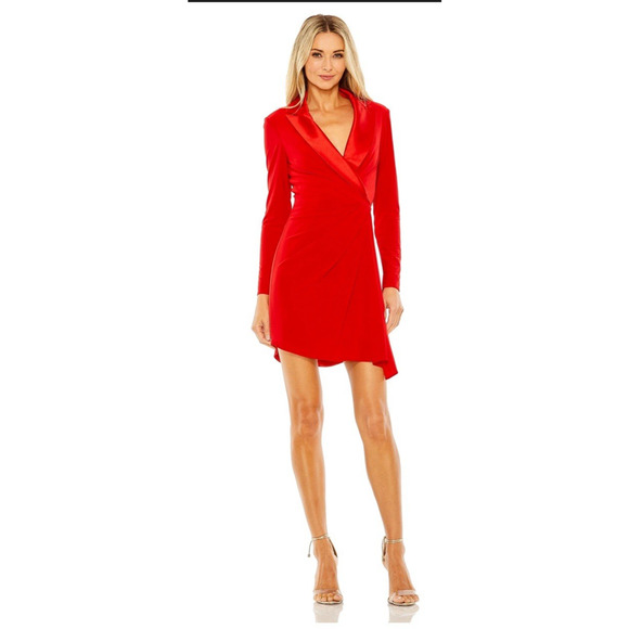 Ieena MacDuggal Long Sleeve Satin Trim Blazer Minidress Womens Size 4 Red NWT - Picture 1 of 10